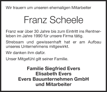 Anzeige von Franz Scheele von OM-Medien