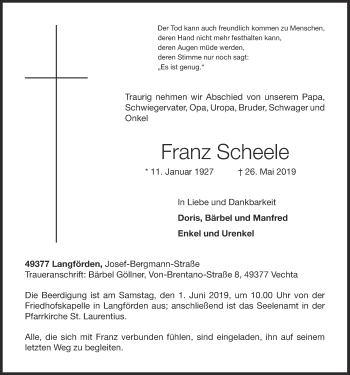 Anzeige von Franz Scheele von OM-Medien