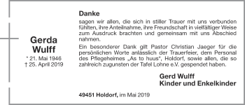 Anzeige von Gerda Wulff von OM-Medien