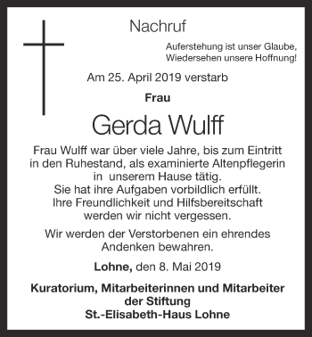 Anzeige von Gerda Wulff von OM-Medien