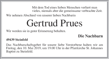 Anzeige von Gertrud Prues von OM-Medien