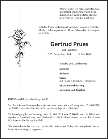 Anzeige von Gertrud Prues von OM-Medien