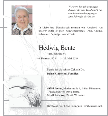 Anzeige von Hedwig Bente von OM-Medien