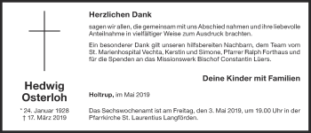 Anzeige von Hedwig Osterloh von OM-Medien