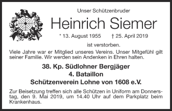 Anzeige von Heinrich Siemer von OM-Medien
