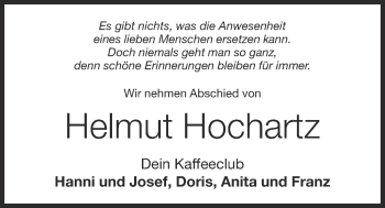 Anzeige von Helmut Hochartz von OM-Medien