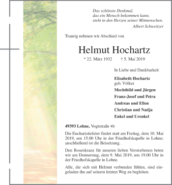 Anzeige von Helmut Hochartz von OM-Medien