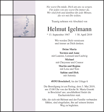 Anzeige von Helmut Igelmann von OM-Medien