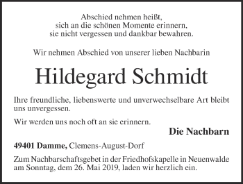 Anzeige von Hildegard Schmidt von OM-Medien