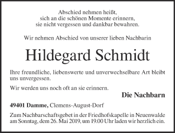Anzeige von Hildegard Schmidt von OM-Medien