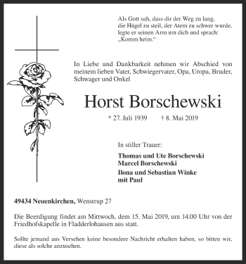 Anzeige von Horst Borschewski von OM-Medien