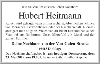 Anzeige von Hubert Heitmann von OM-Medien