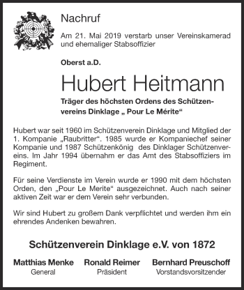 Anzeige von Hubert Heitmann von OM-Medien