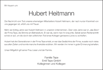 Anzeige von Hubert Heitmann von OM-Medien