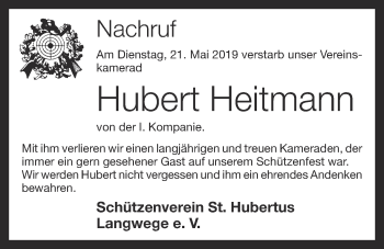Anzeige von Hubert Heitmann von OM-Medien