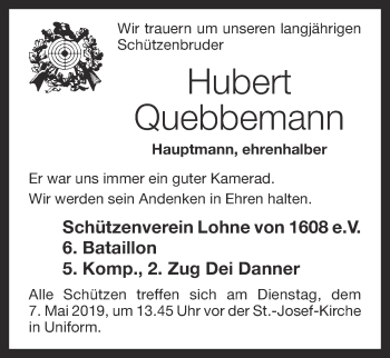Anzeige von Hubert Quebbemann von OM-Medien