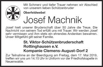 Anzeige von Josef Machnik von OM-Medien