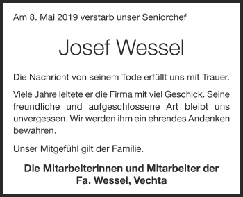 Anzeige von Josef Wessel von OM-Medien