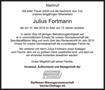 Anzeige von Julius Fortmann von OM-Medien