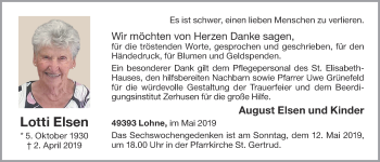 Anzeige von Lotti Elsen von OM-Medien