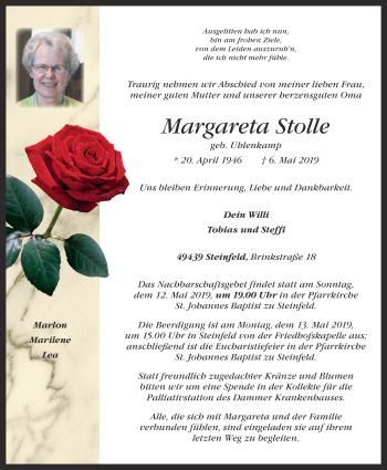 Anzeige von Margareta Stolle von OM-Medien