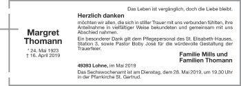 Anzeige von Margret Thomann von OM-Medien