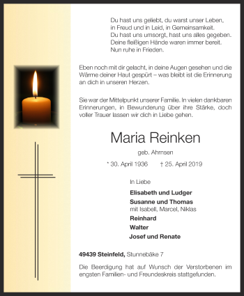 Anzeige von Maria Reinken von OM-Medien
