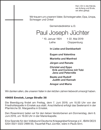 Anzeige von Paul Joseph Jüchter von OM-Medien