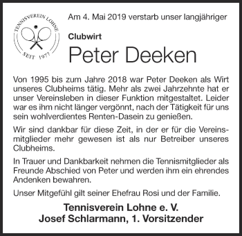 Anzeige von Peter Deeken von OM-Medien