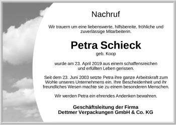 Anzeige von Petra Schieck von OM-Medien