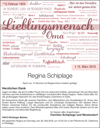 Anzeige von Regina Schiplage von OM-Medien