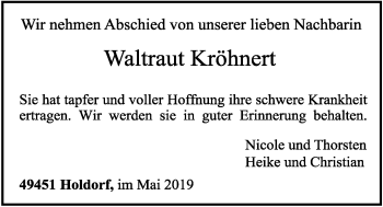Anzeige von Waltraut Kröhnert von OM-Medien
