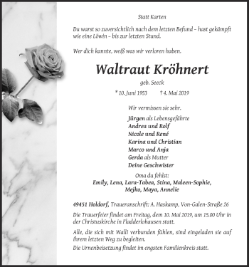Anzeige von Waltraut Kröhnert von OM-Medien