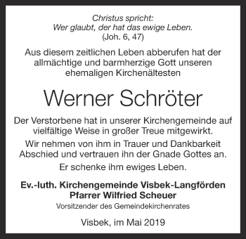 Anzeige von Werner Schröter von OM-Medien