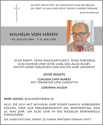 Anzeige von Wilhelm von Häfen von OM-Medien