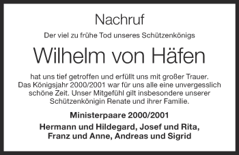 Anzeige von Wilhelm von Häfen von OM-Medien