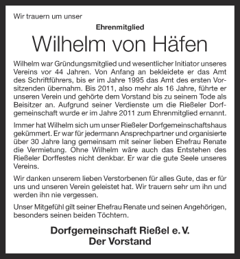 Anzeige von Wilhelm von Häfen von OM-Medien