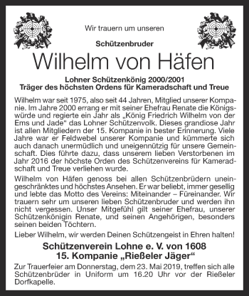 Anzeige von Wilhelm von Häfen von OM-Medien