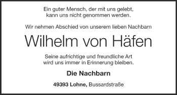 Anzeige von Wilhelm von Häfen von OM-Medien