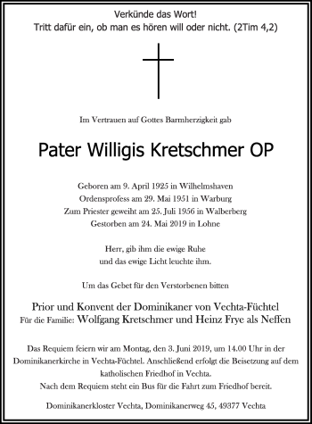 Anzeige von Willigis Kretschmer von OM-Medien