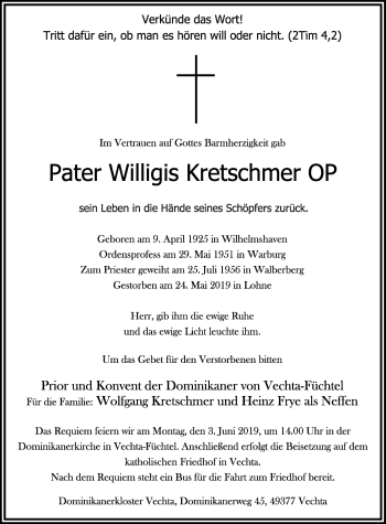 Anzeige von Willigis Kretschmer von OM-Medien