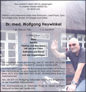 Anzeige von Wolfgang Heywinkel von OM-Medien