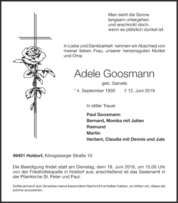 Anzeige von Adele Goosmann von OM-Medien
