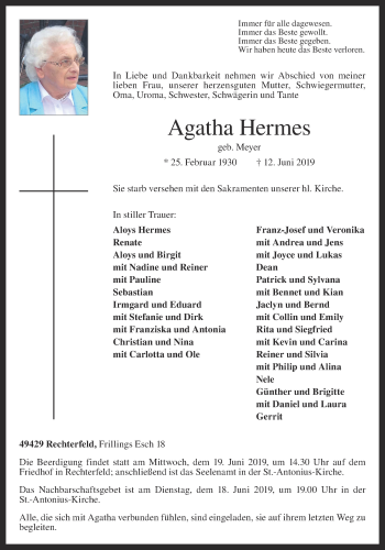Anzeige von Agatha Hermes von OM-Medien