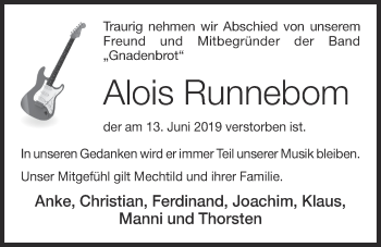 Anzeige von Alois Runnebom von OM-Medien
