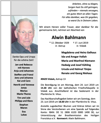 Anzeige von Alwin Bahlmann von OM-Medien