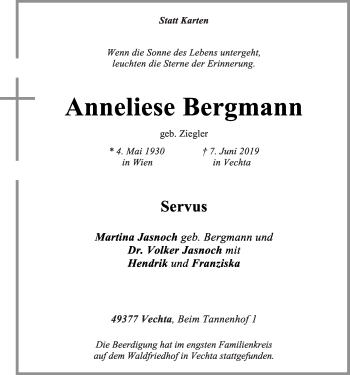 Anzeige von Anneliese Bergmann von OM-Medien