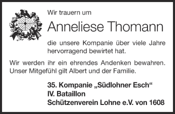 Anzeige von Anneliese Thomann von OM-Medien