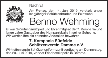 Anzeige von Benno Wehming von OM-Medien