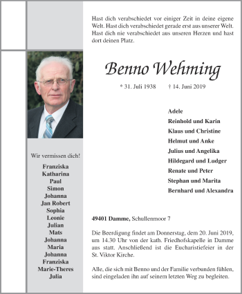 Anzeige von Benno Wehming von OM-Medien
